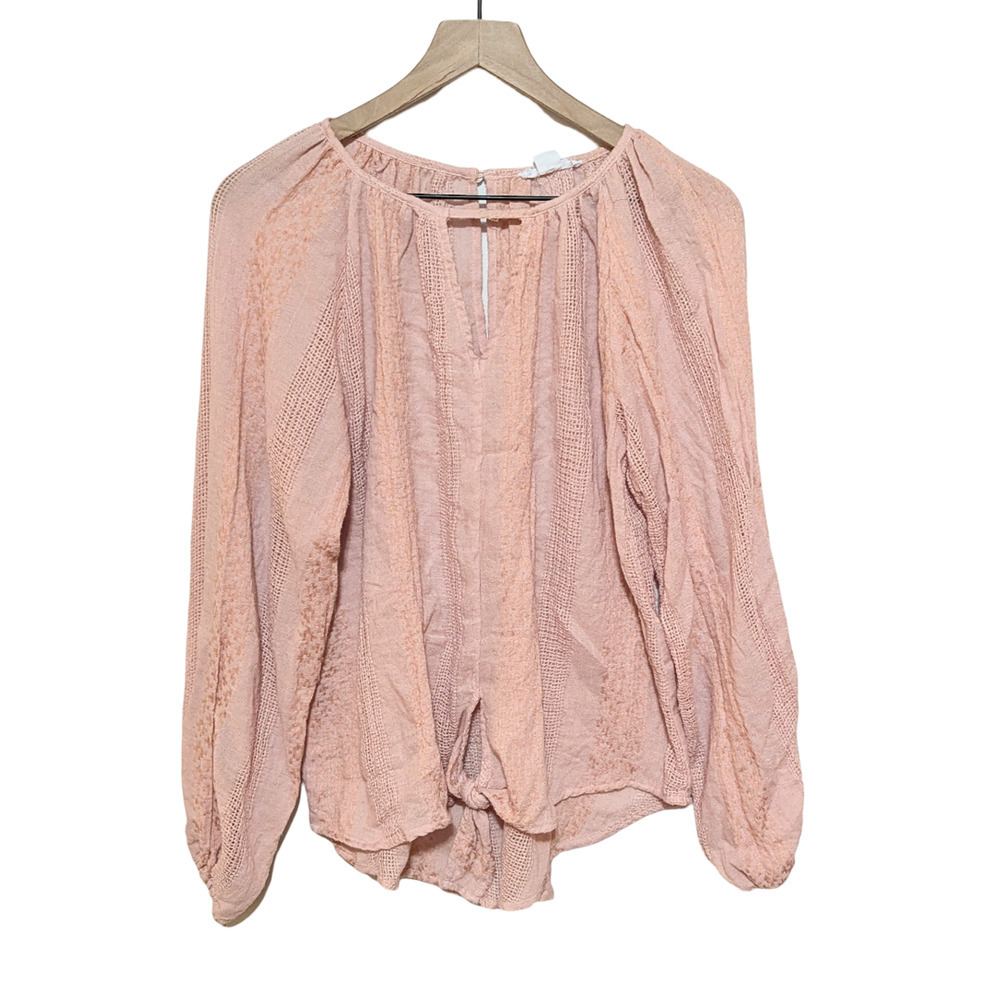 Loveriche Blouse Top Womens M Pink Tie Hem Keyhole Cottagecore Peasant Boho